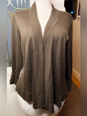 Avenue Design Brown Open Front Draped Shawl Collar Cardigan Sweater Lagenlook